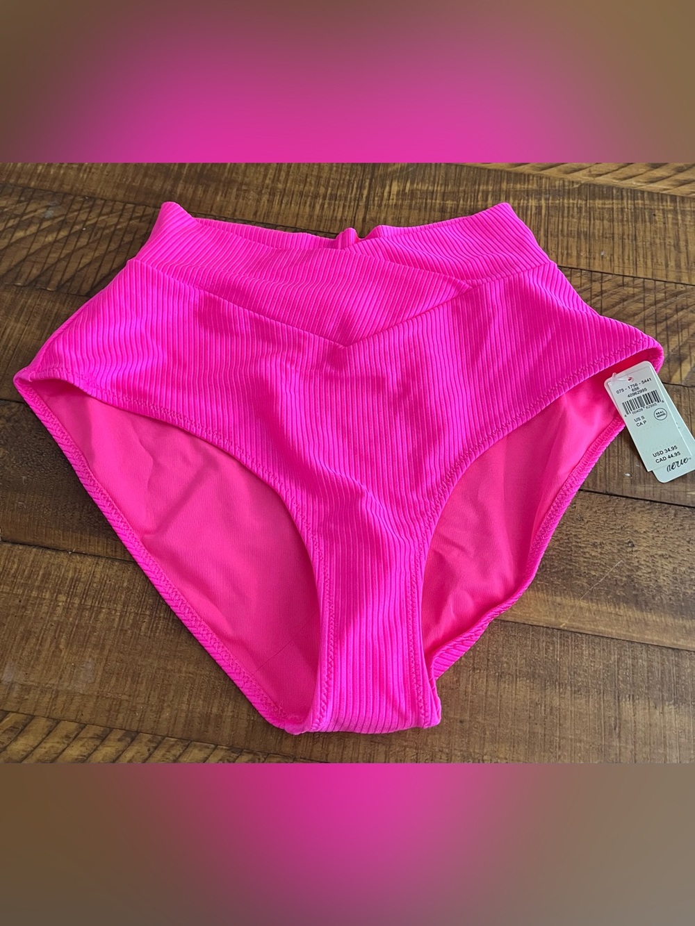 NWT Aerie Shine Rib Crossover High Waisted Full Coverage Bottom Miami Pink - S